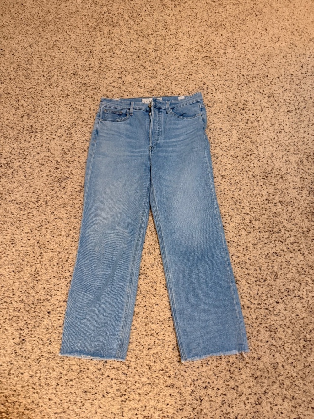Frank & Eileen Monaghan Button Fly High Rise Raw Hem Straight Leg Mom Jeans 31